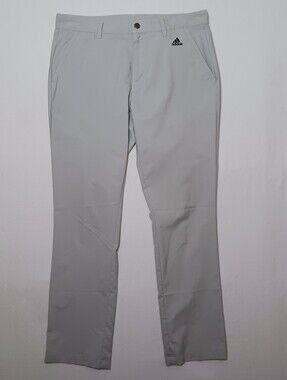 Adidas Mens Climalite 3 Stripe Golf Pants 34X32 Gray Dm3080 Flat Front